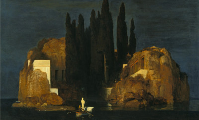 PWI83823 The Isle of the Dead, 1880 (oil on canvas) by Bocklin, Arnold (1827-1901); 111x155 cm; Kunstmuseum, Basel, Switzerland; (add.info.: painted at the request of a young widow who wanted 'an image to dream by'; initially entitled 'A Tranquil Place';); Peter Willi; Swiss,  out of copyright